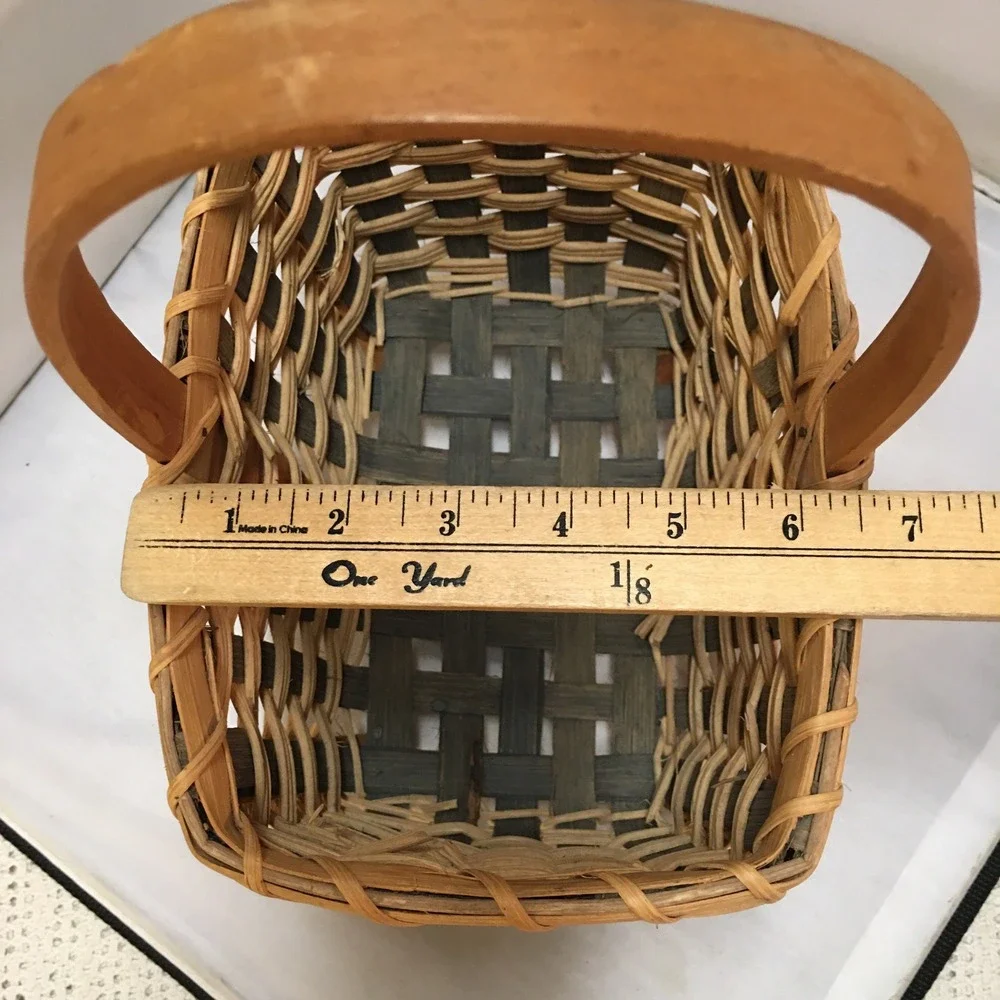 Woven Splint Basket Unisex Medium Natural Gray Footed Rustic Decor Cottagecore